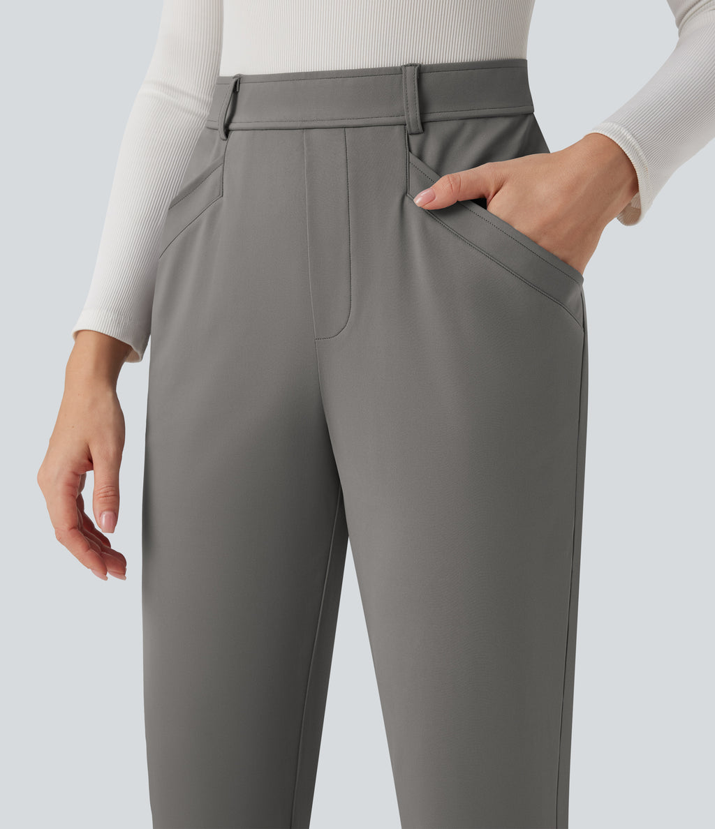 High Waisted 7/8 Work Tapered Trousers with Pockets — Silent Storm — view 4