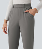 High Waisted 7/8 Work Tapered Trousers with Pockets — Silent Storm — view 4