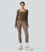 Plush Long Sleeve Thumb Hole Drawstring Yoga Jacket — Chestnut Brown — view 7
