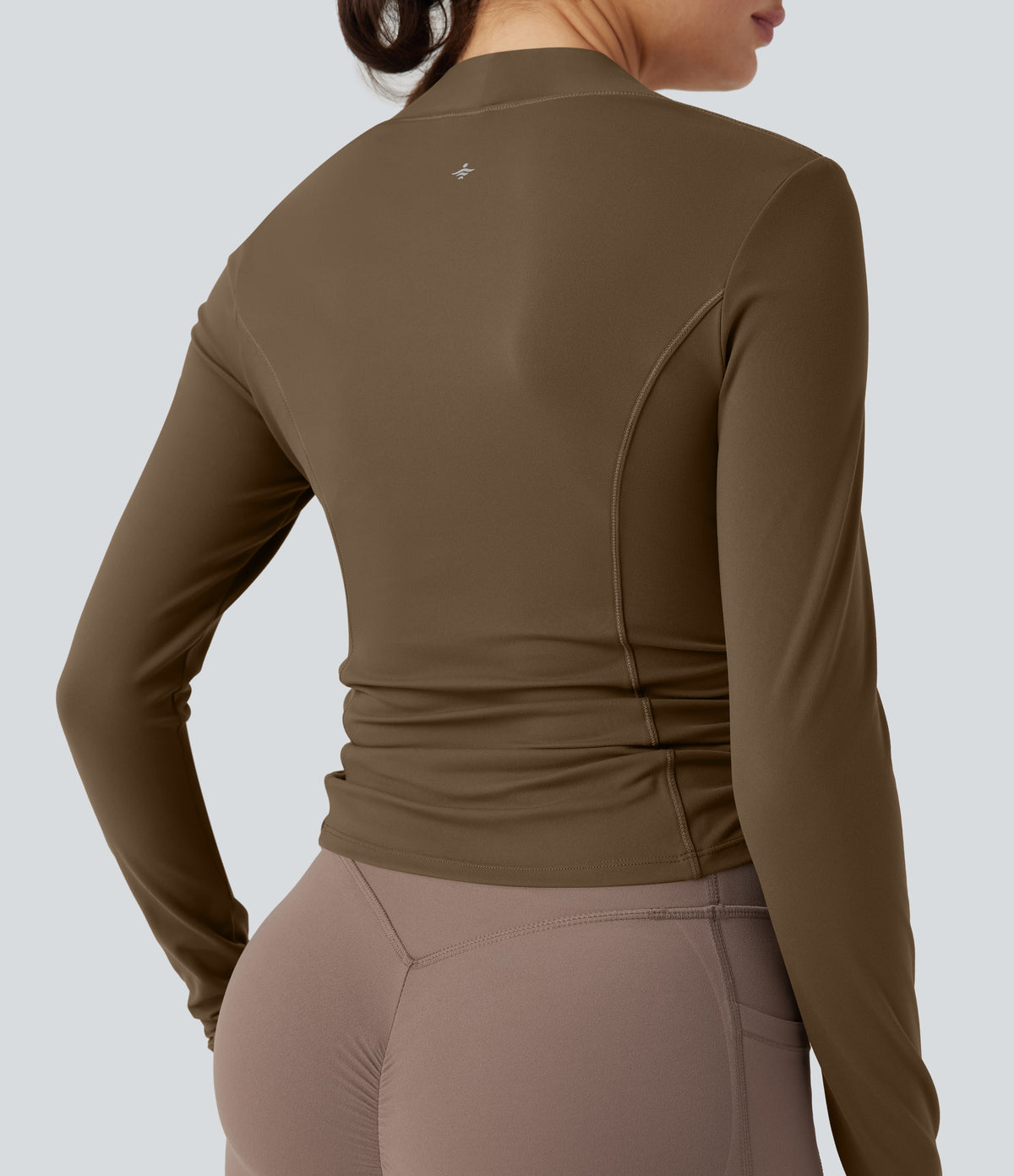 Plush Long Sleeve Thumb Hole Drawstring Yoga Jacket — Chestnut Brown — view 5