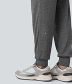 High Waisted Ruched Heathered Yoga Joggers with Pockets — Darl Gray Floral Yarn — view 5