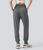 High Waisted Ruched Heathered Yoga Joggers with Pockets — Darl Gray Floral Yarn — view 2