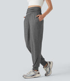 High Waisted Ruched Heathered Yoga Joggers with Pockets — Darl Gray Floral Yarn — view 1
