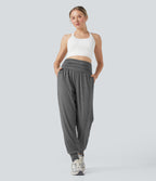 High Waisted Ruched Heathered Yoga Joggers with Pockets — Darl Gray Floral Yarn — view 6