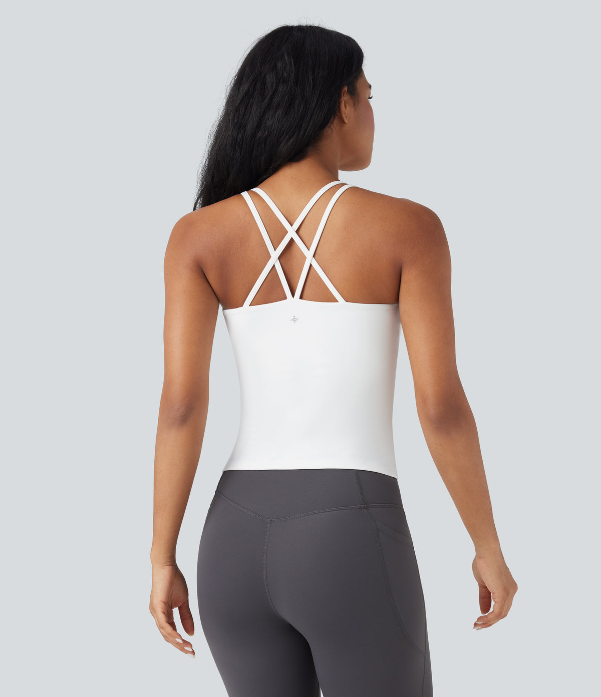 Plush Double Straps Crisscross Back Yoga Tank Vest Top-Longer Length — White — view 4