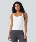 Plush Double Straps Crisscross Back Yoga Tank Vest Top-Longer Length — White — view 2