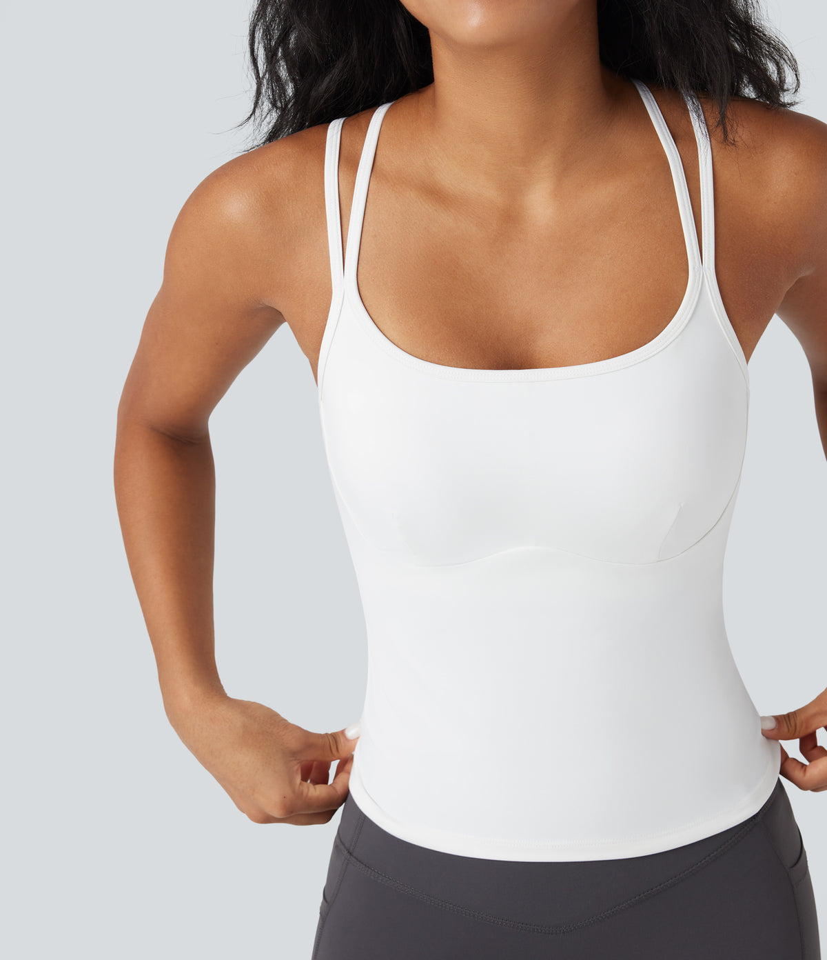Plush Double Straps Crisscross Back Yoga Tank Vest Top-Longer Length — White — view 5