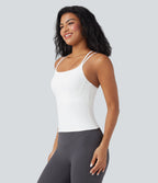 Plush Double Straps Crisscross Back Yoga Tank Vest Top-Longer Length — White — view 3