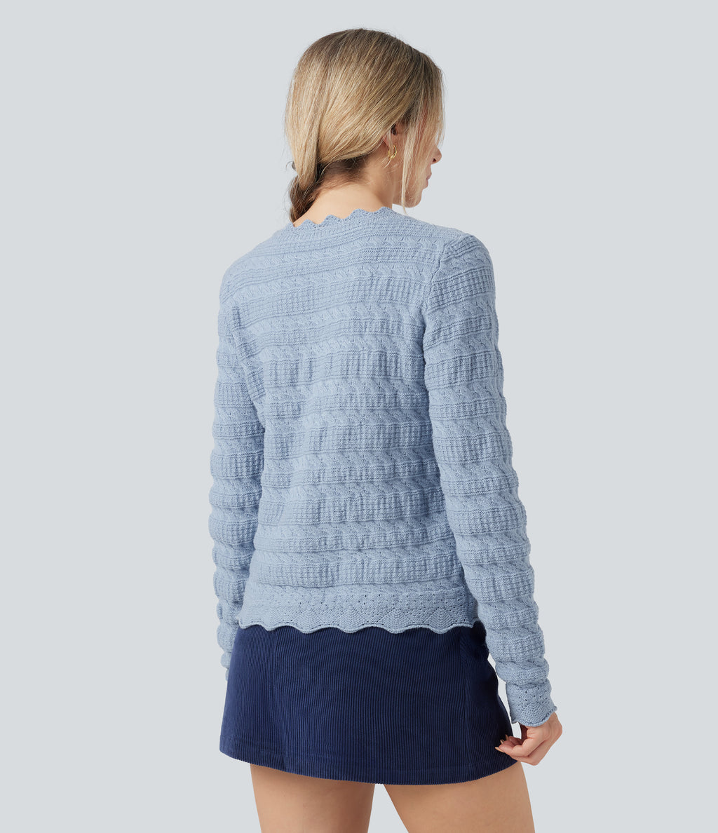 V Neck Long Sleeve Jumper Knit Casual Cardigan — Light Grey Blue — view 2