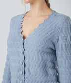V Neck Long Sleeve Jumper Knit Casual Cardigan — Light Grey Blue — view 5