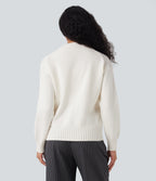 V-neck Long Sleeve Work Cardigan with Pockets — White — view 2