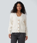 V-neck Long Sleeve Work Cardigan with Pockets — White — view 4