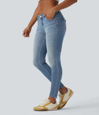 Low Rise Casual Skinny Jeans with Pockets — Coronet Blue Denim — view 1