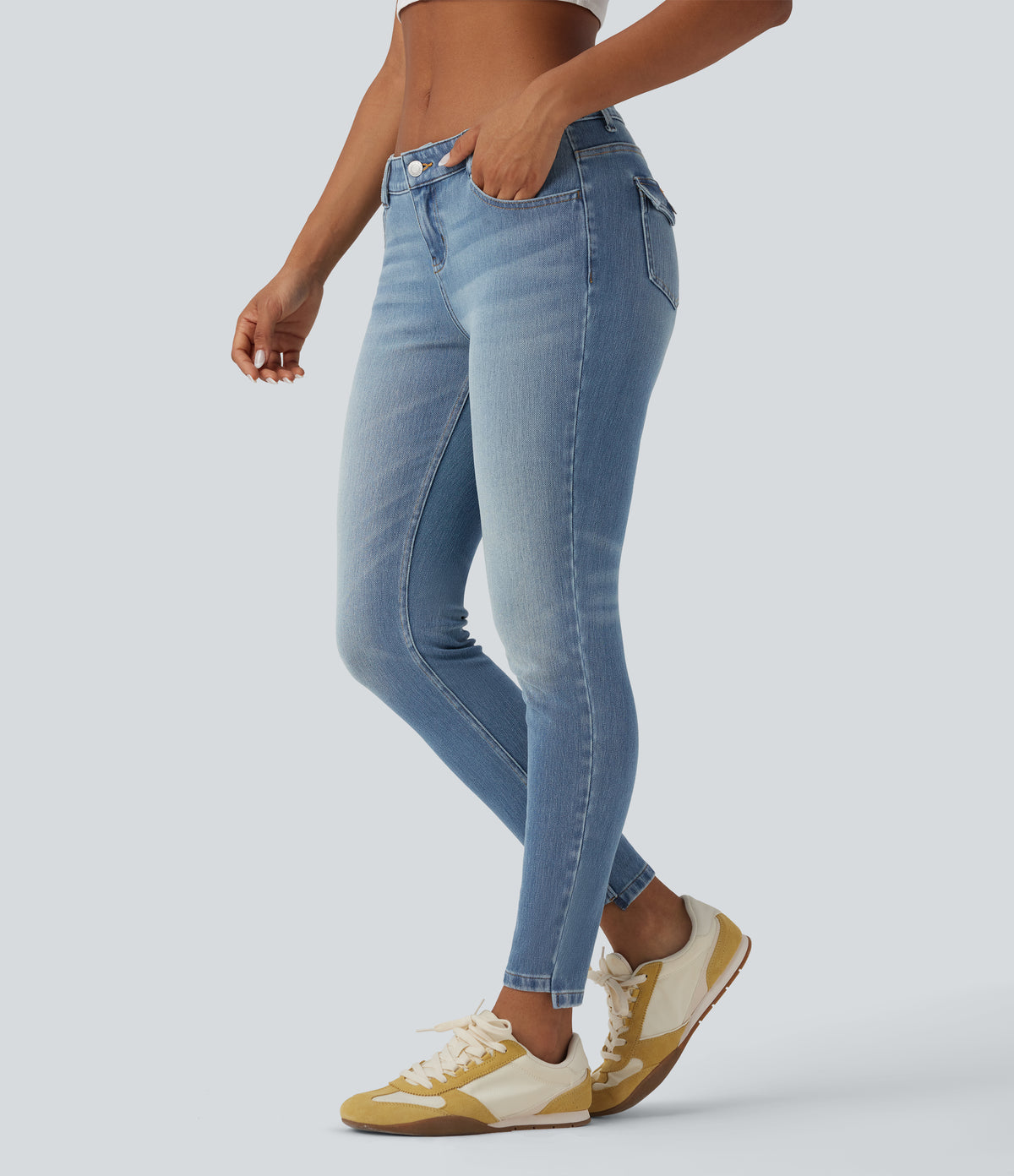 Low Rise Casual Skinny Jeans with Pockets — Coronet Blue Denim — view 1