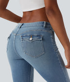 Low Rise Casual Skinny Jeans with Pockets — Coronet Blue Denim — view 5