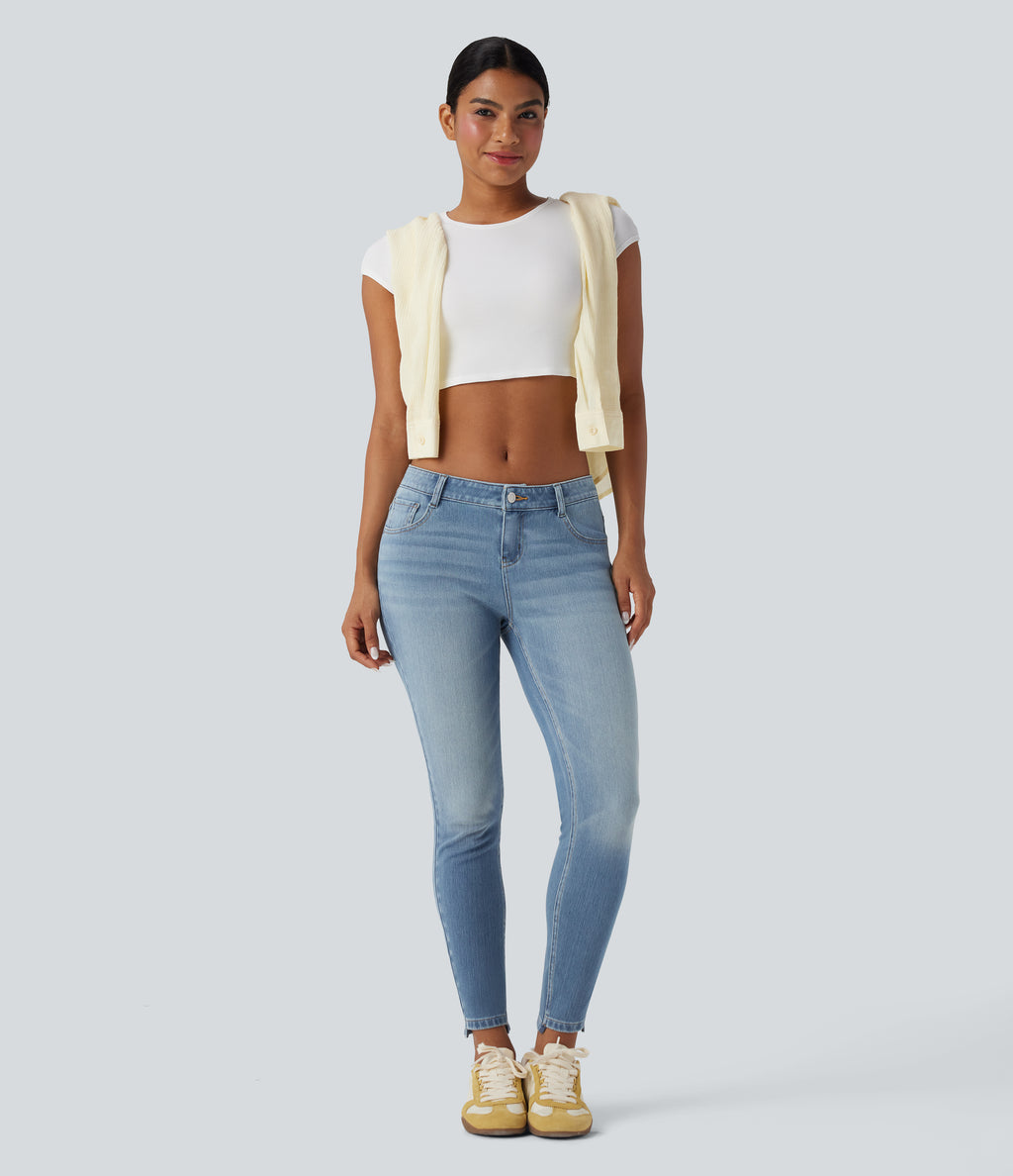 Low Rise Casual Skinny Jeans with Pockets — Coronet Blue Denim — view 7
