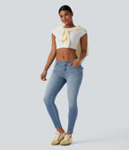 Low Rise Casual Skinny Jeans with Pockets — Coronet Blue Denim — view 8