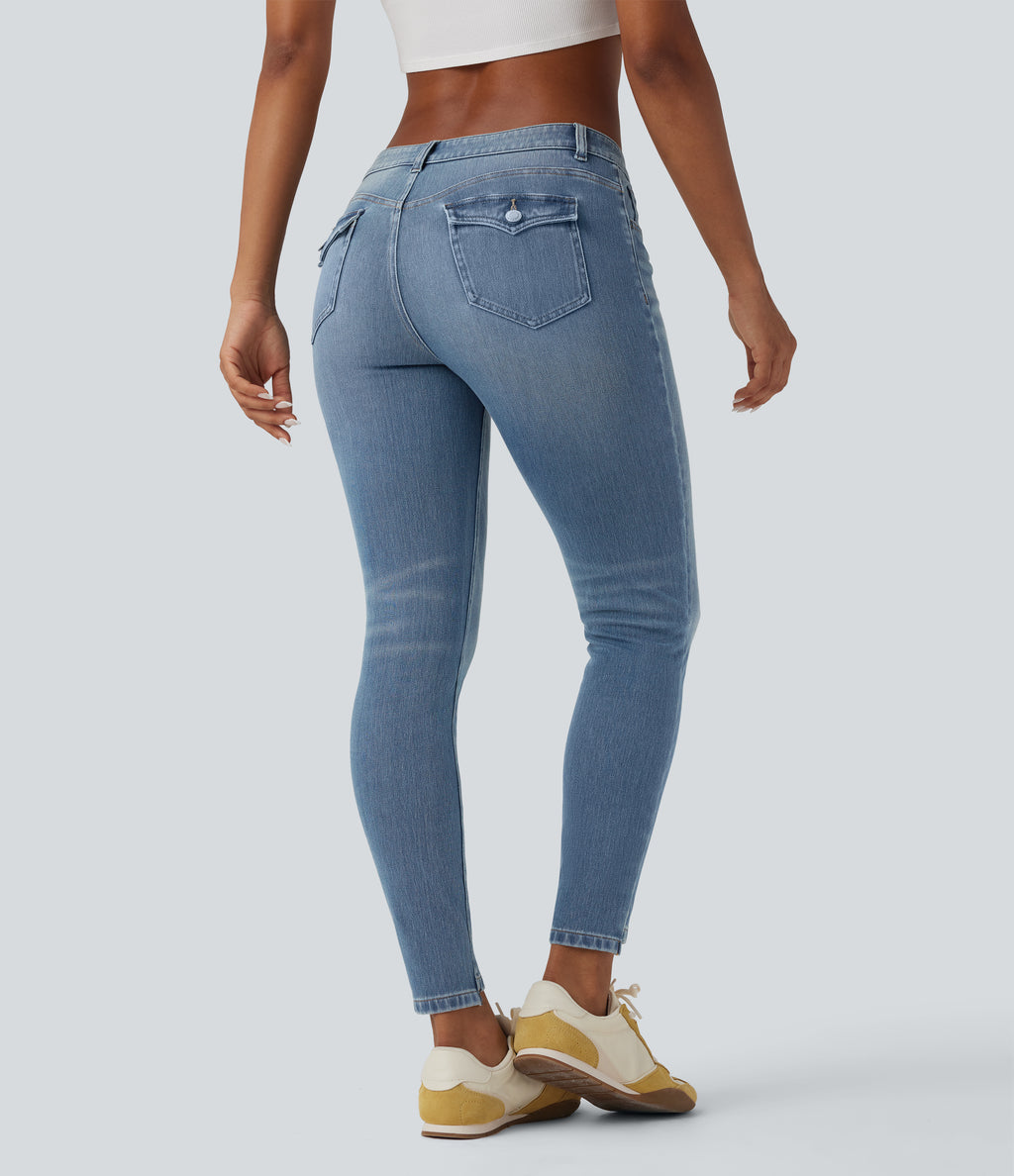 Low Rise Casual Skinny Jeans with Pockets — Coronet Blue Denim — view 2