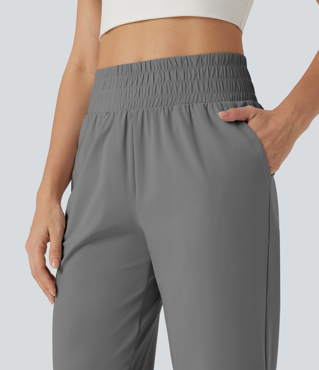 High Waisted Tapered Yoga Trousers with Pockets — Steel Gray — view 4