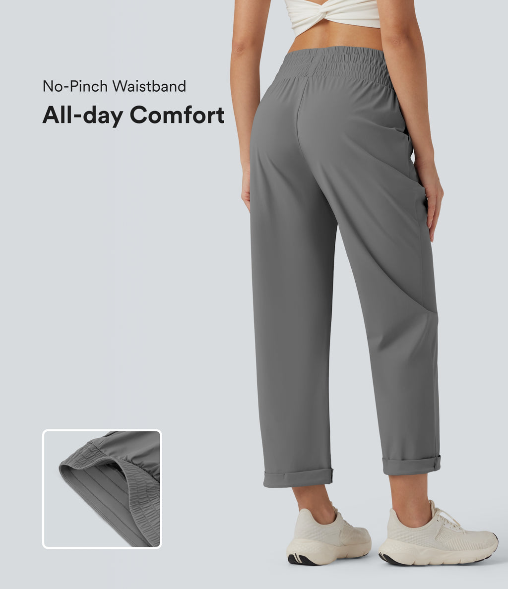 High Waisted Tapered Yoga Trousers with Pockets — Steel Gray — view 1