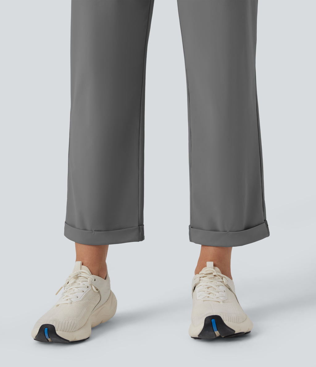 High Waisted Tapered Yoga Trousers with Pockets — Steel Gray — view 5