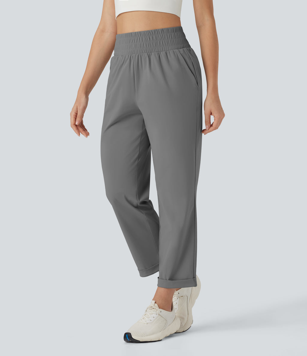 High Waisted Tapered Yoga Trousers with Pockets — Steel Gray — view 3