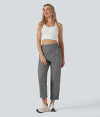 High Waisted Tapered Yoga Trousers with Pockets — Steel Gray — view 6