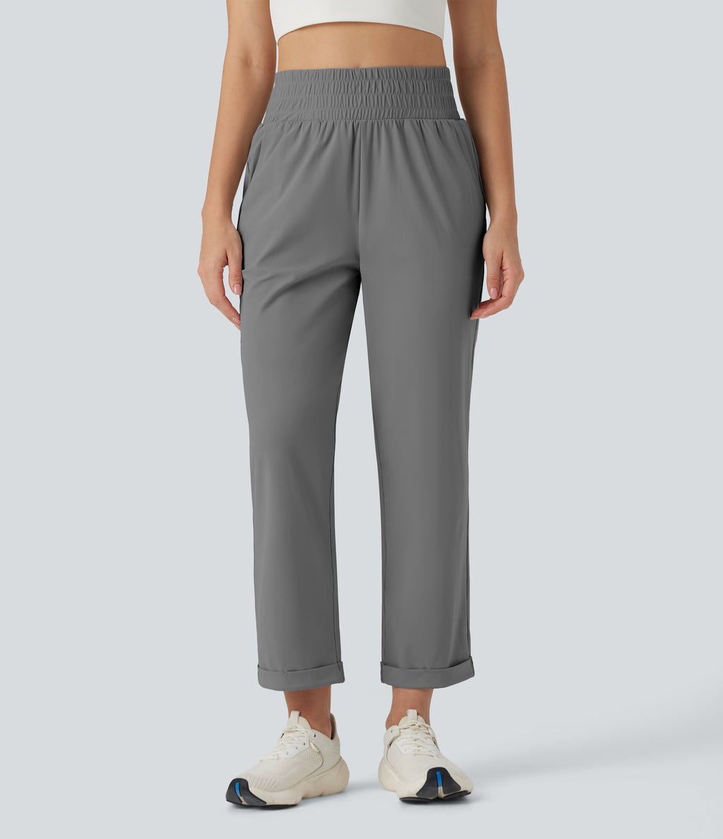High Waisted Tapered Yoga Trousers with Pockets — Steel Gray — view 2