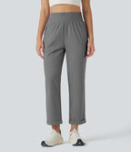 High Waisted Tapered Yoga Trousers with Pockets — Steel Gray — view 2
