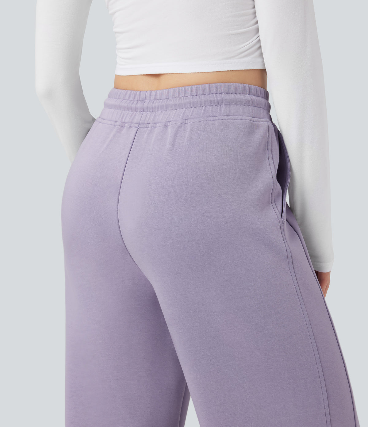 High Waisted Drawstring Casual Trousers with Pockets — English Hyacinth — view 4
