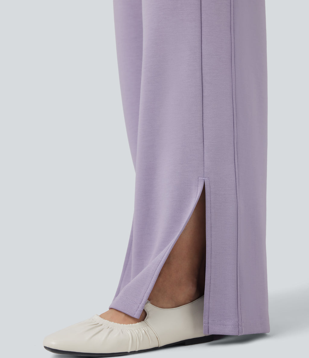 High Waisted Drawstring Casual Trousers with Pockets — English Hyacinth — view 6