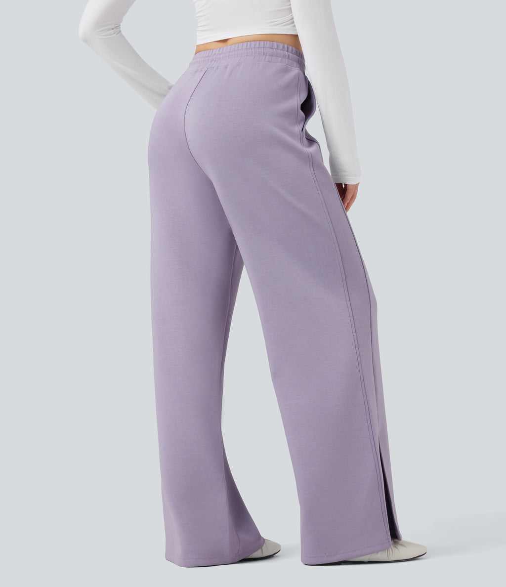 High Waisted Drawstring Casual Trousers with Pockets — English Hyacinth — view 2