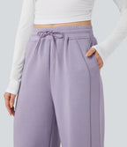 High Waisted Drawstring Casual Trousers with Pockets — English Hyacinth — view 5