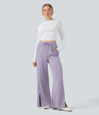 High Waisted Drawstring Casual Trousers with Pockets — English Hyacinth — view 7