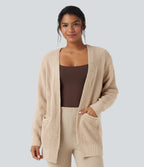 Long Sleeve Waffle Casual Cardigan with Pockets — White Swan — view 1