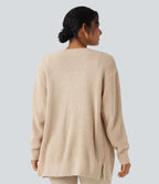Long Sleeve Waffle Casual Cardigan with Pockets — White Swan — view 2