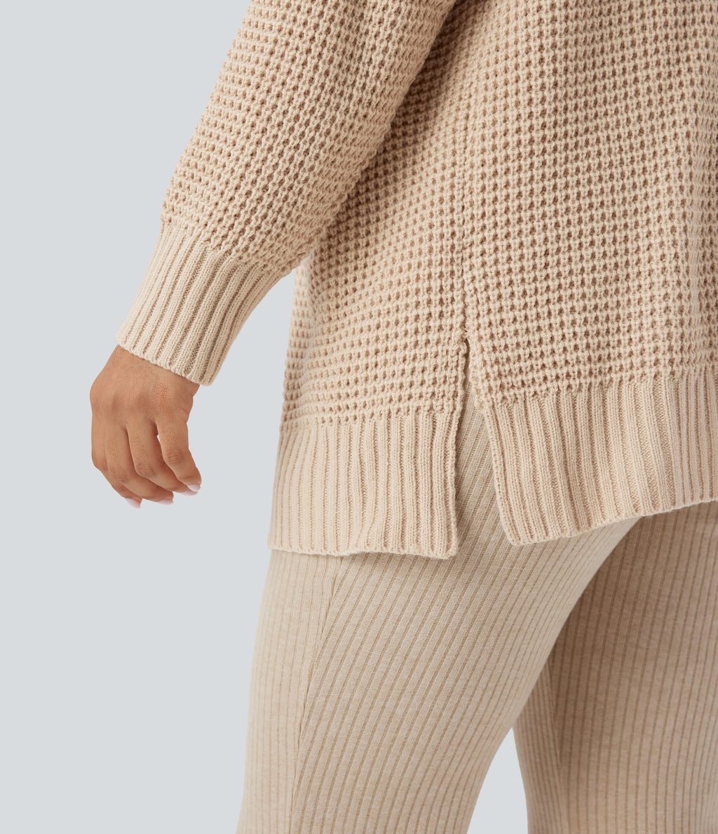Long Sleeve Waffle Casual Cardigan with Pockets — White Swan — view 5