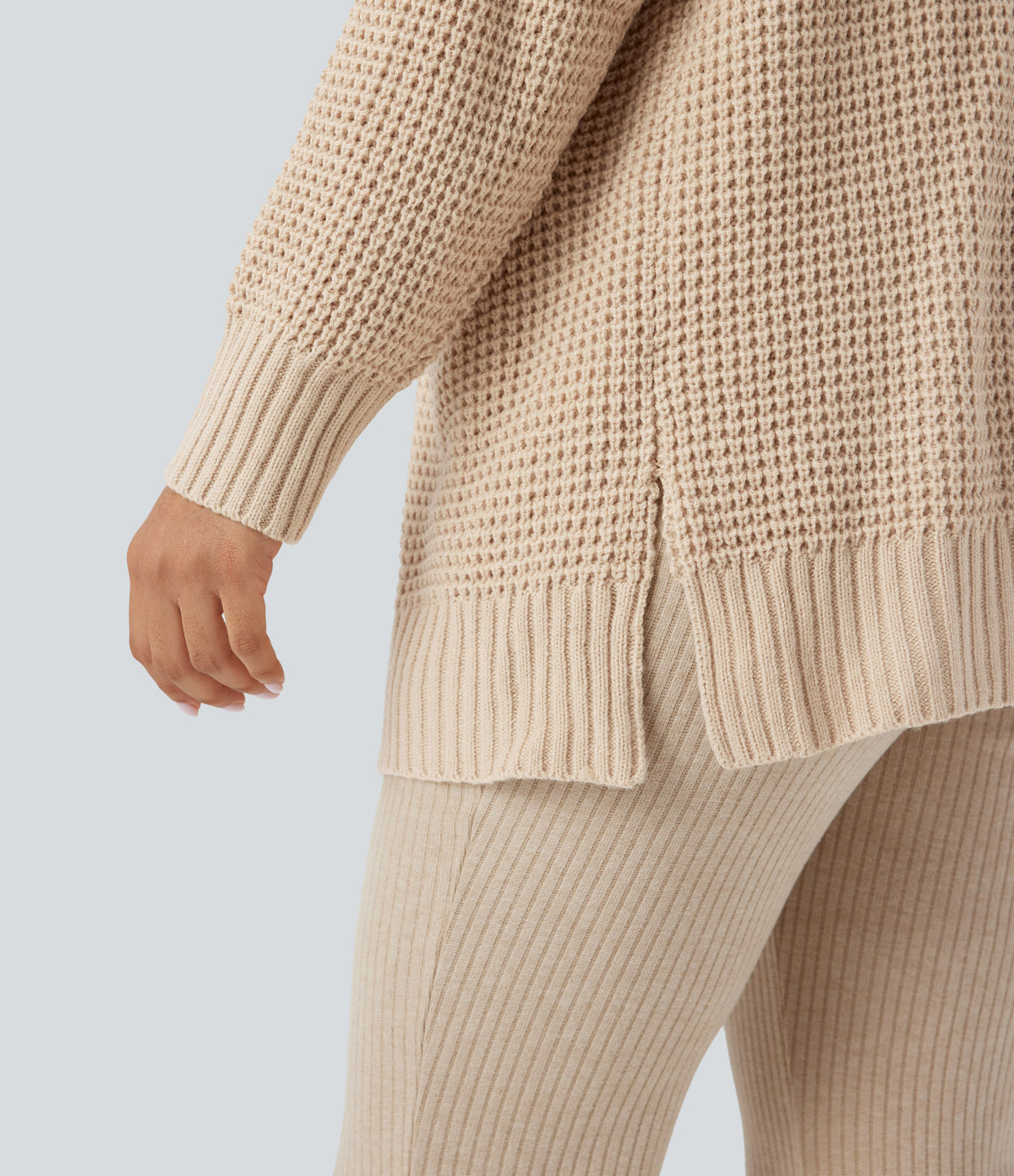 Long Sleeve Waffle Casual Cardigan with Pockets — White Swan — view 5