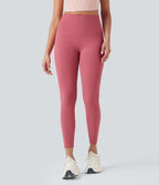 High Waisted Tie Back Ruched 7/8 Yoga Leggings — Begonia Rouge — view 2