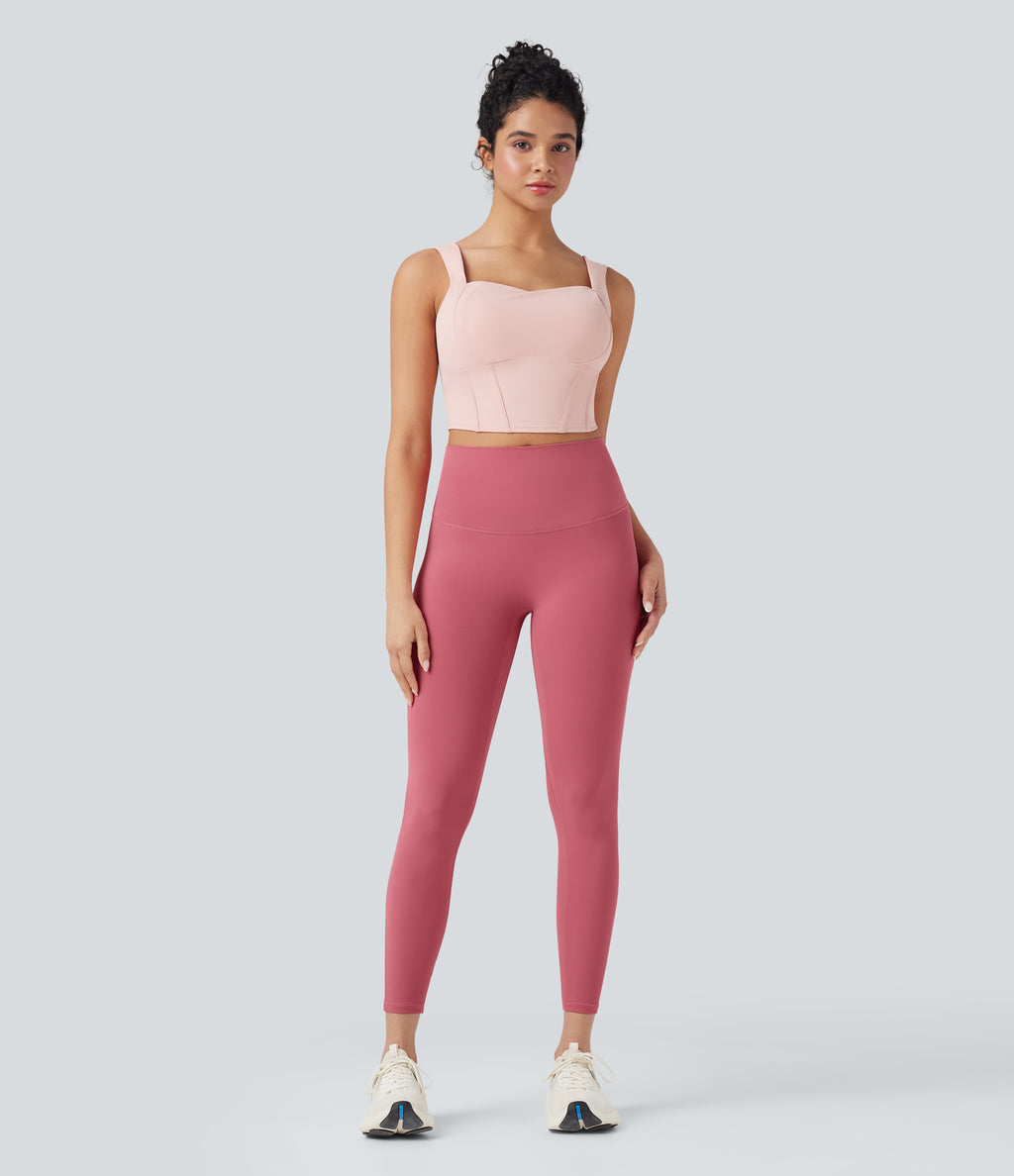 High Waisted Tie Back Ruched 7/8 Yoga Leggings — Begonia Rouge — view 8