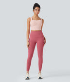High Waisted Tie Back Ruched 7/8 Yoga Leggings — Begonia Rouge — view 8