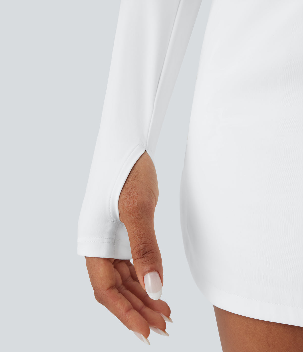 Plush Stand Collar Zip Thumb Holes Cropped Golf Jacket — White — view 5