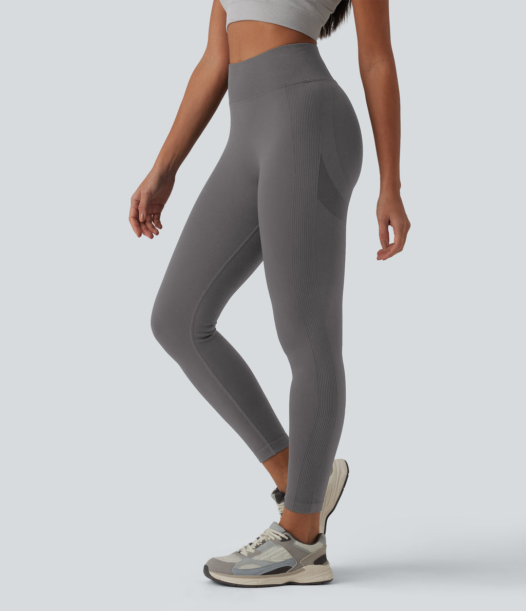 OneForm Seamless Flow High Waisted Booty Scrunch Yoga Leggings — Eiffel Tower — view 3