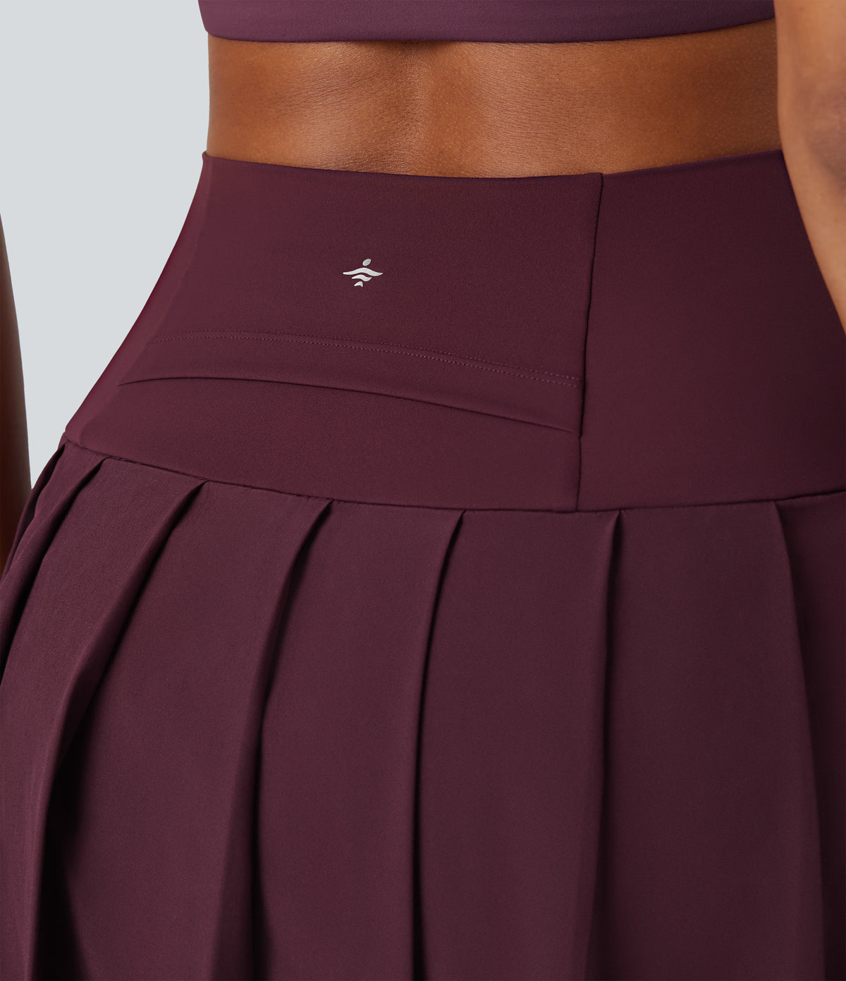 High Waisted Pleated 2-in-1 Contrast Mesh Quick Dry Dance Stirrup Skirted Leggings with Pockets — Amaranth — view 7