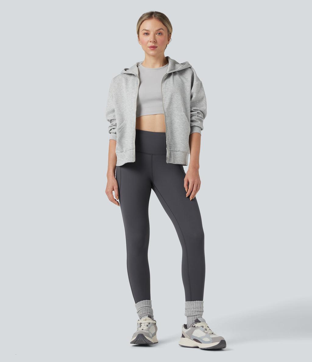 High Waisted Fleece 7/8 Hiking Leggings with Pockets — Periscope — view 7