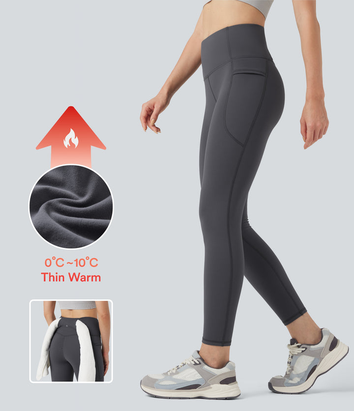 High Waisted Fleece 7/8 Hiking Leggings with Pockets — Periscope — view 1