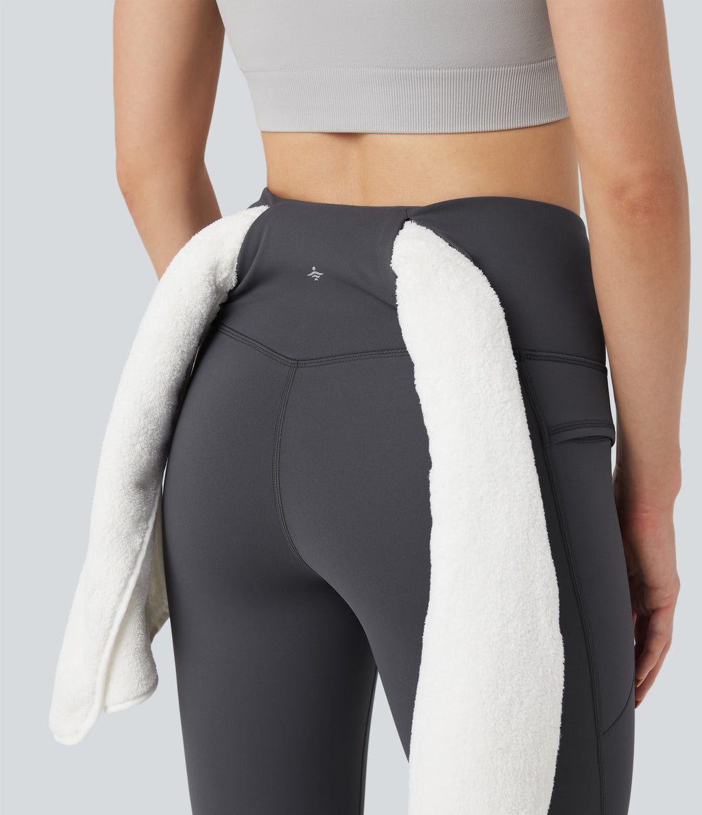 High Waisted Fleece 7/8 Hiking Leggings with Pockets — Periscope — view 5