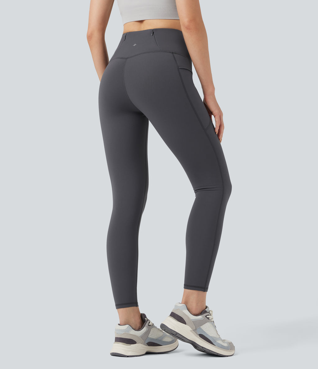 High Waisted Fleece 7/8 Hiking Leggings with Pockets — Periscope — view 2