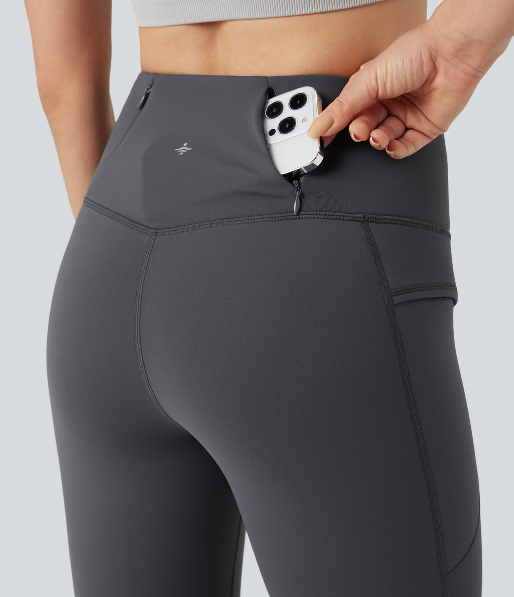 High Waisted Fleece 7/8 Hiking Leggings with Pockets — Periscope — view 4