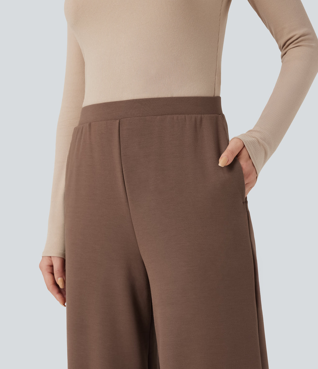 SpacerTek High Waisted Wide Leg Work Trousers with Pockets — Mustang — view 5